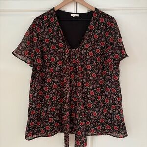 Pleione XL Short Sleeve Black Red Floral Shirt